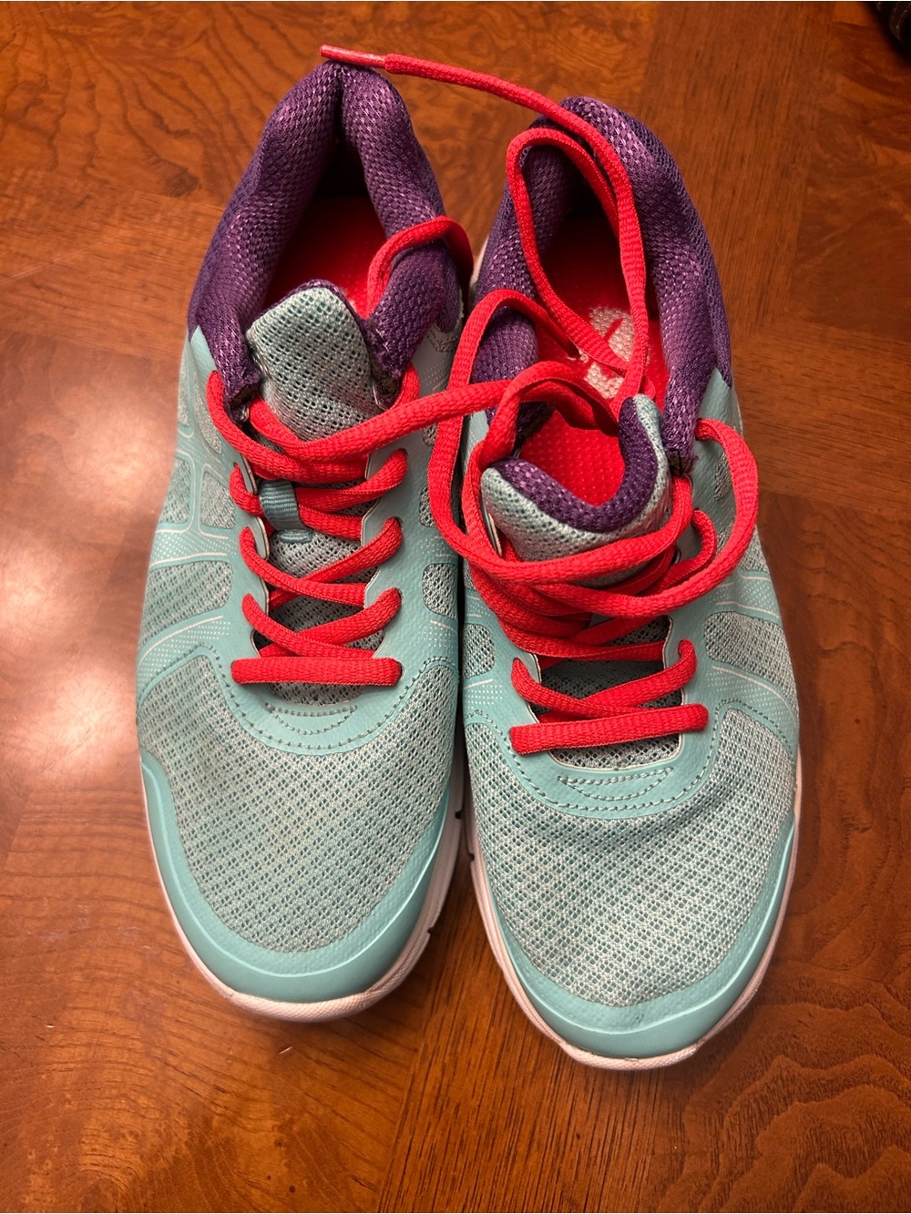 Girls Xersion Teal Sneakers with Pink Laces and Purple Collar